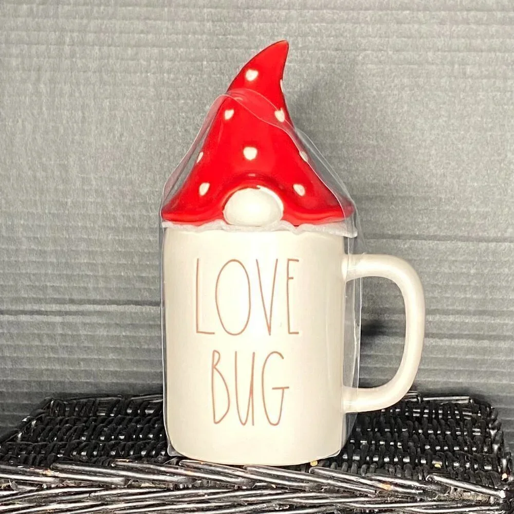 Rae Dunn LOVE BUG Mug with Gnome Topper